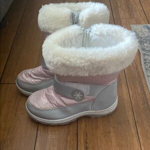 Pink and Gray Winter Boots with Faux Fur